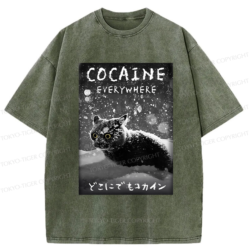 Tokyo-Tiger Funny Coaine Everywhere Washed T-Shirt