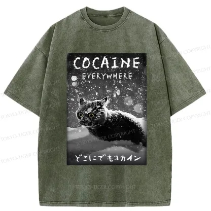 Tokyo-Tiger Funny Coaine Everywhere Washed T-Shirt