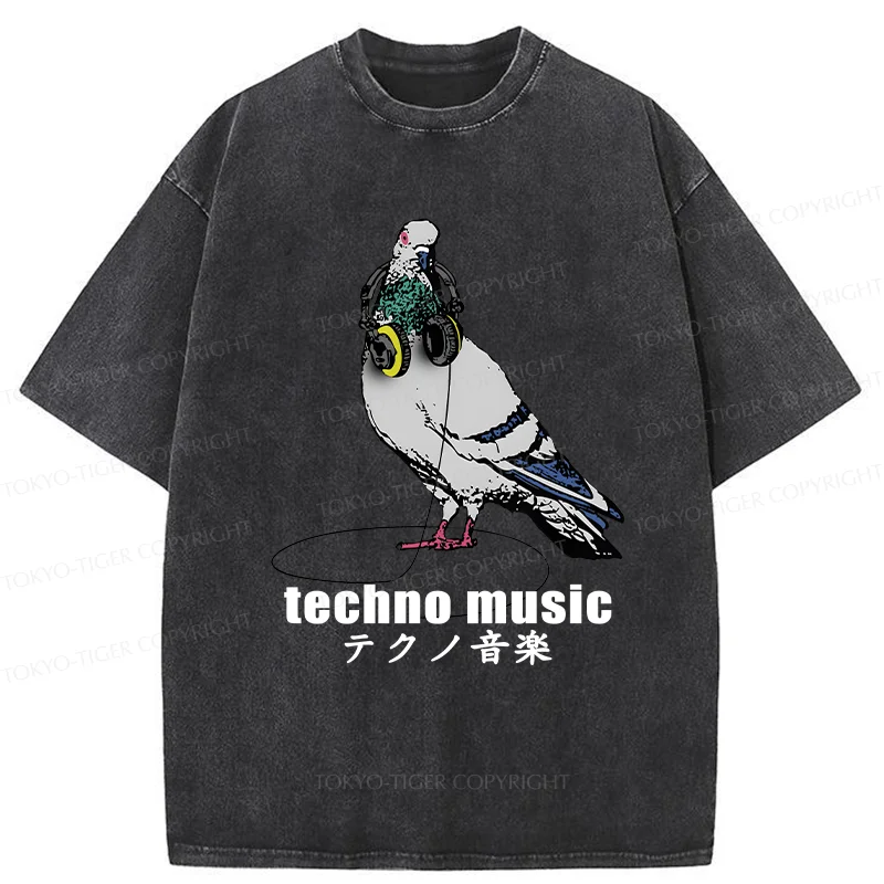 Tokyo-Tiger Techno Music Washed T-Shirt