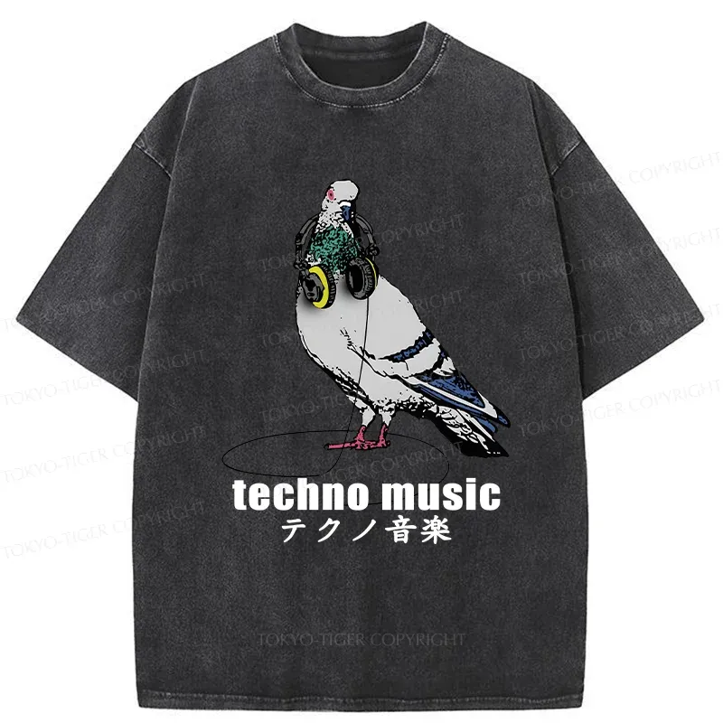 Tokyo-Tiger Techno Music Washed T-Shirt