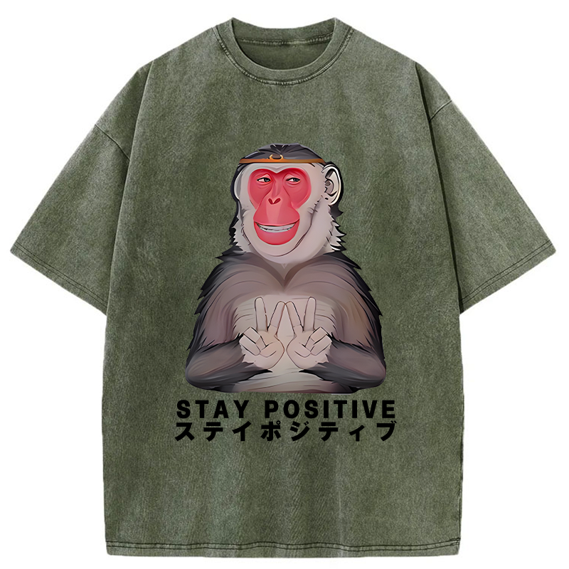 Tokyo-Tiger Monkey Stay Positive Washed T-Shirt