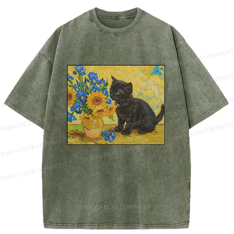 Tokyo-Tiger Van Gogh's Black Cat Washed T-Shirt