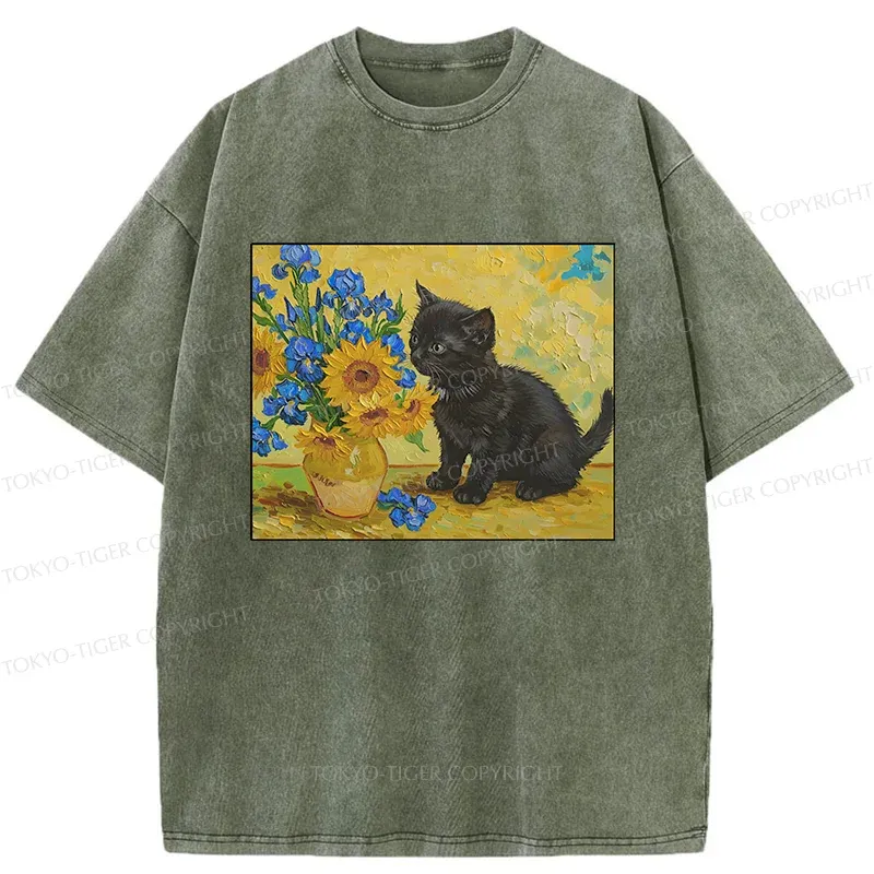 Tokyo-Tiger Van Gogh's Black Cat Washed T-Shirt