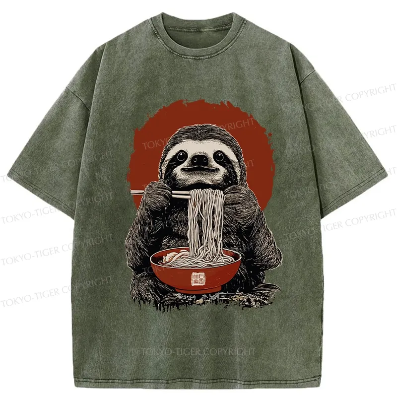 Tokyo-Tiger Ramen Lover Sloth Washed T-Shirt