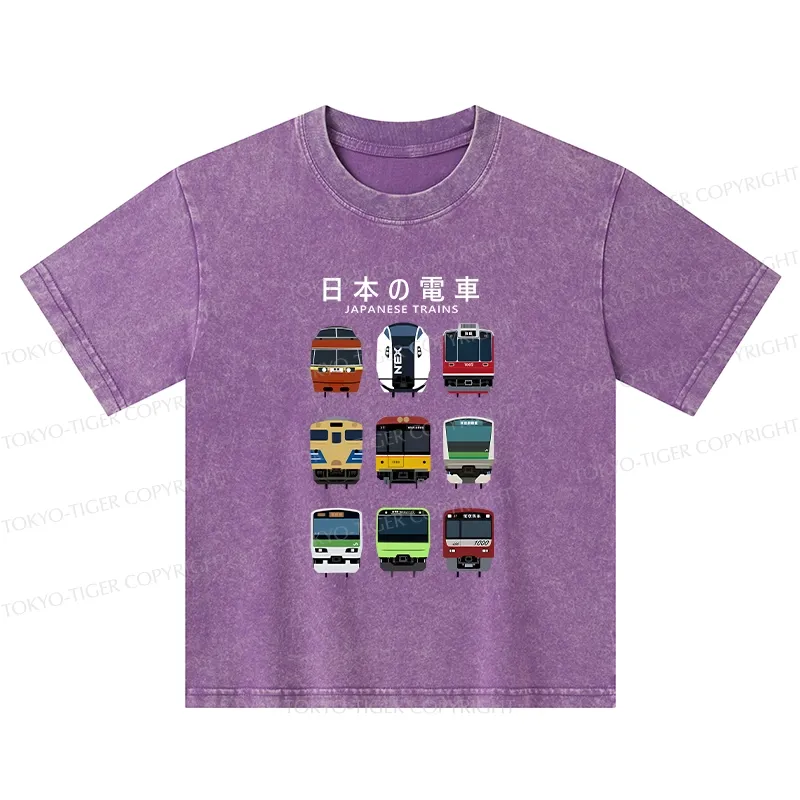 Tokyo-Tiger Japanese Train Collection Kids Washed T-Shirt