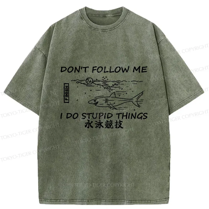Tokyo-Tiger Don't Follow Me Funny Washed T-Shirt