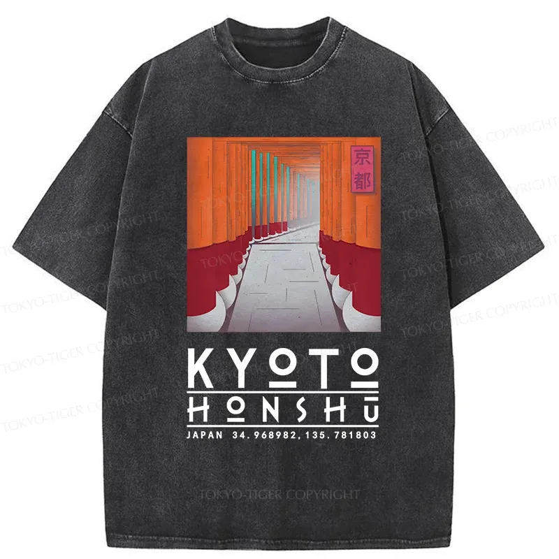 Tokyo-Tiger Kyoto Attractions Washed T-Shirt