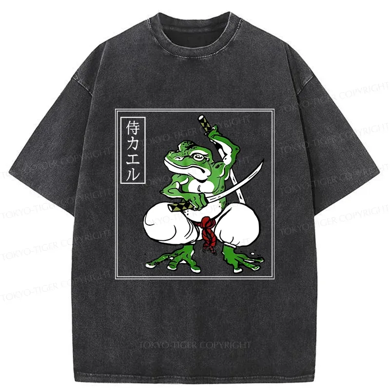 Tokyo-Tiger Retro Frog Samurai Washed T-Shirt