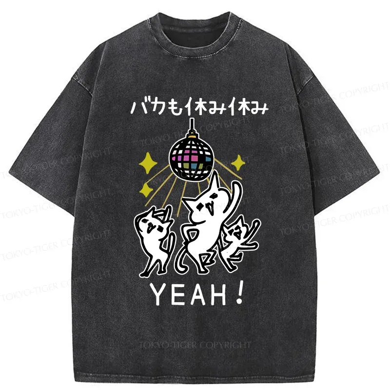 Tokyo-Tiger Cats Dancing Funny Washed T-Shirt