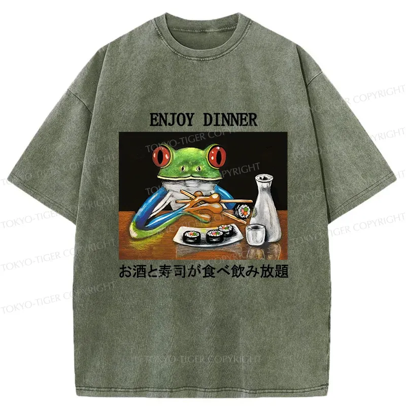 Tokyo-Tiger Enjoy Dinner Washed T-Shirt