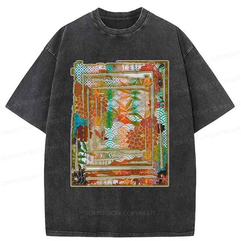 Tokyo-Tiger Japanese Sakura Prints Washed T-Shirt