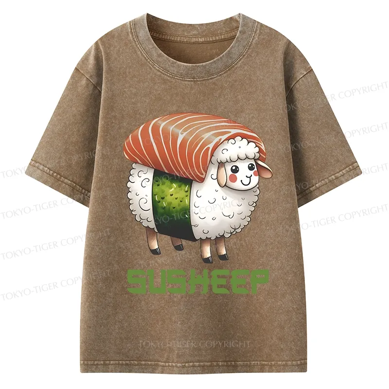 Tokyo-Tiger Susheep Funny Kids Washed T-Shirt