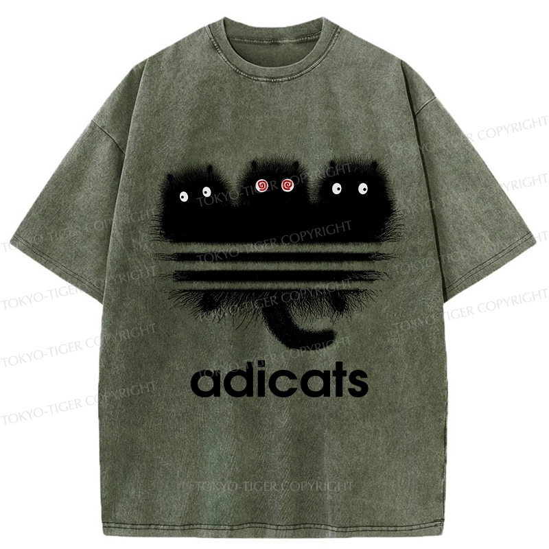 Tokyo-Tiger Funny Adicats Washed T-Shirt