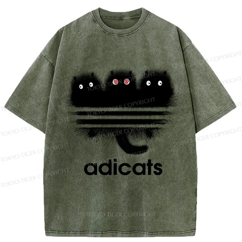 Tokyo-Tiger Funny Adicats Washed T-Shirt