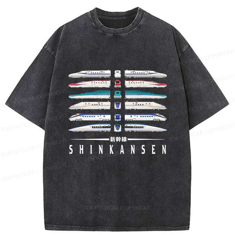 Tokyo-Tiger Shinkansen Trains Washed T-Shirt