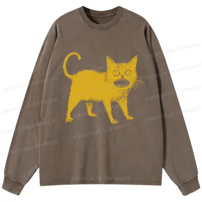 Tokyo-Tiger Horrible Japanese Cat Washed Long Sleeve T-Shirt