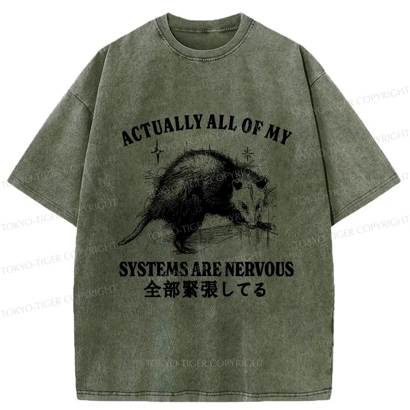 Tokyo-Tiger Actually All Of My Systems Are Nervous Washed T-Shirt