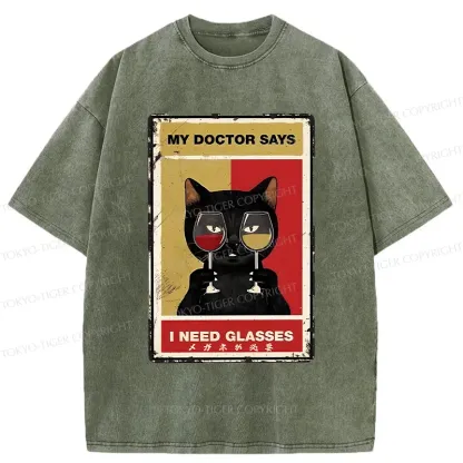 Tokyo-Tiger Cats Need Glasses Washed T-Shirt