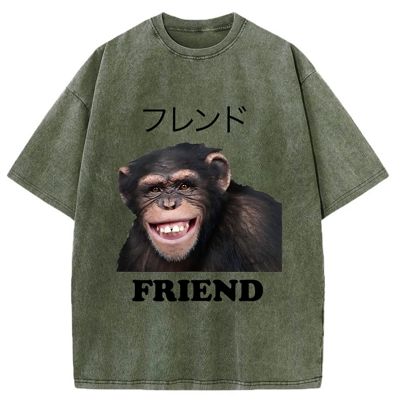 Tokyo-Tiger Funny Chimpanzee Washed T-Shirt