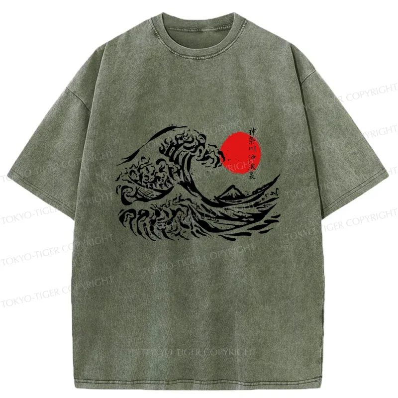Tokyo-Tiger Japanese Retro Waves Washed T-Shirt