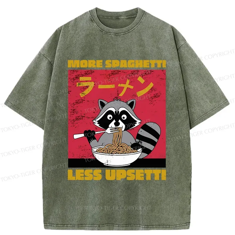 Tokyo-Tiger Raccoon Eats Spaghetti Washed T-Shirt