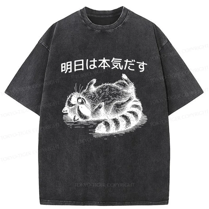 Tokyo-Tiger Lazy Raccoon Washed T-Shirt