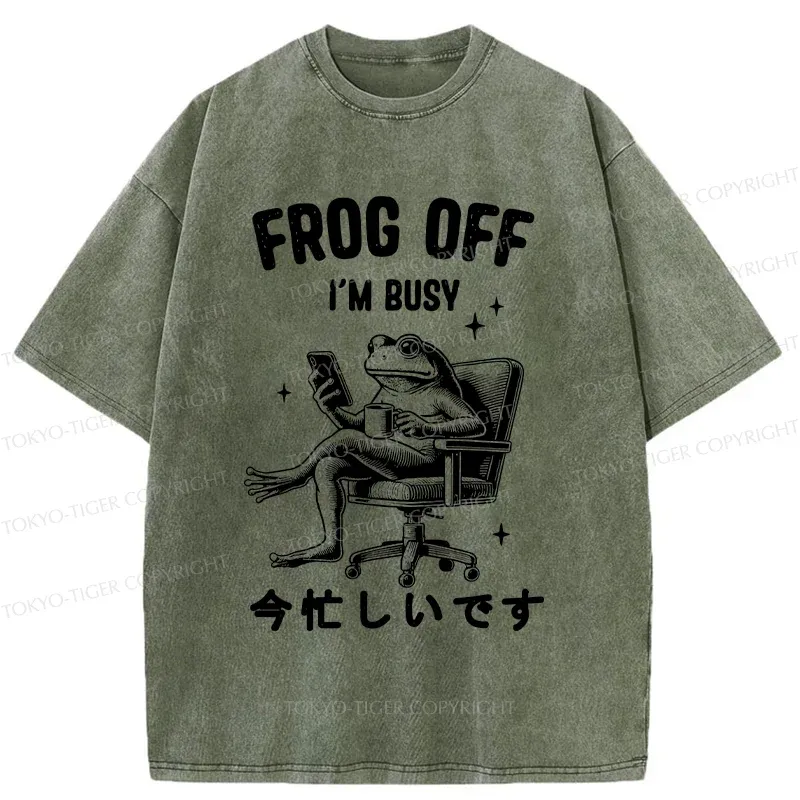 Tokyo-Tiger Busy Frog Funny Washed T-Shirt