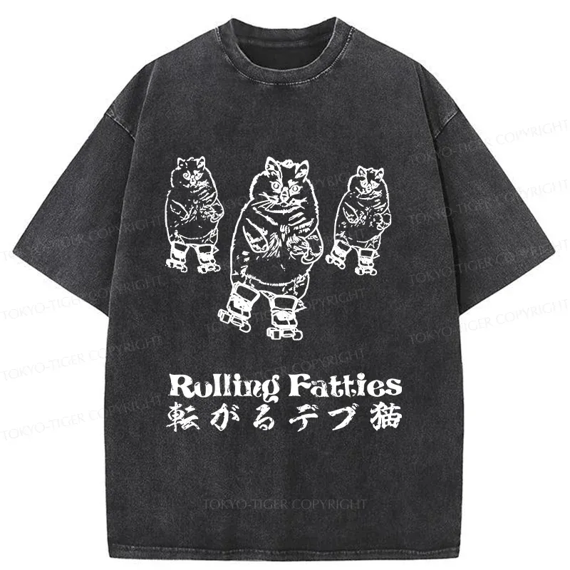 Tokyo-Tiger Cat Skating Japan Washed T-Shirt