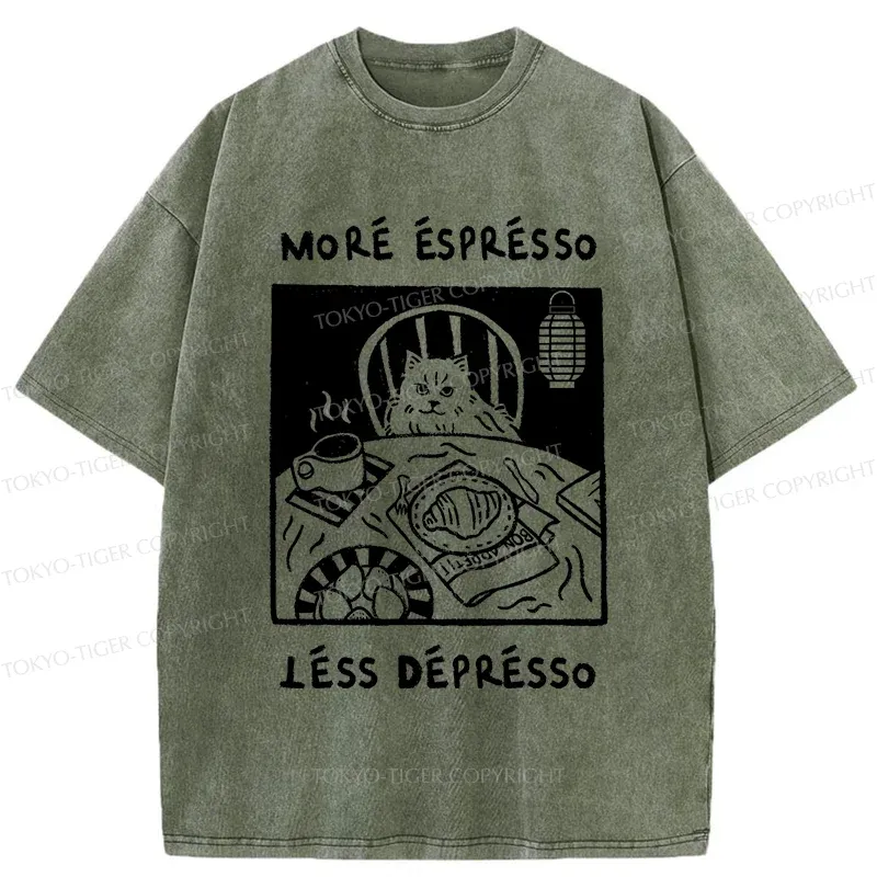 Tokyo-Tiger Cat Drinking Espresso Washed T-Shirt