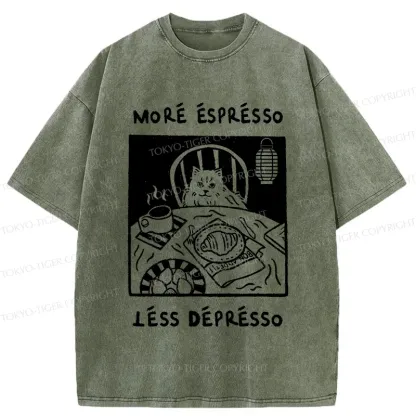 Tokyo-Tiger Cat Drinking Espresso Washed T-Shirt
