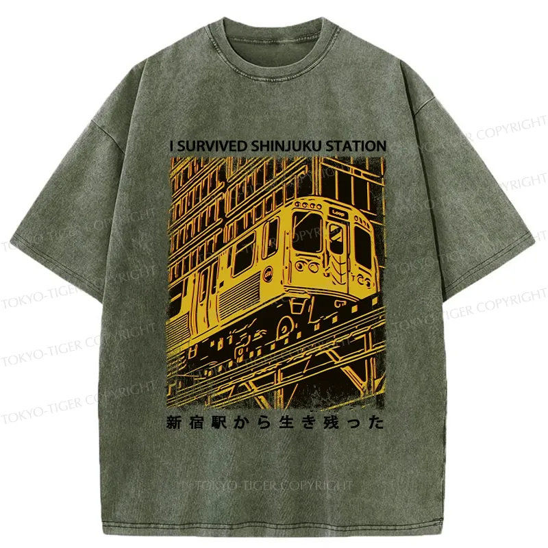 Tokyo-Tiger I Survived Shinjuku Station Washed T-Shirt