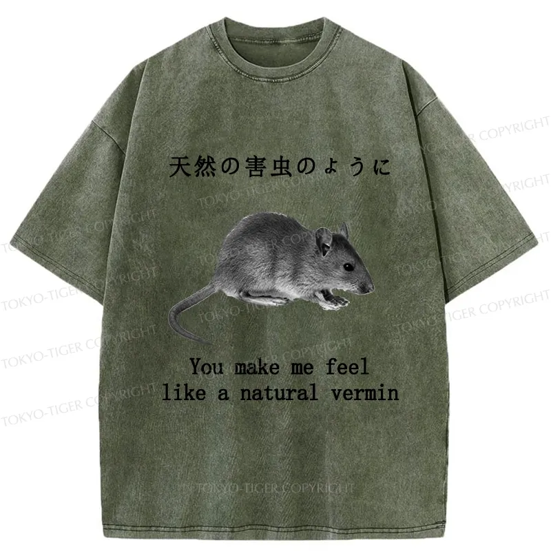 Tokyo-Tiger Funny Natural Vermin Washed T-Shirt