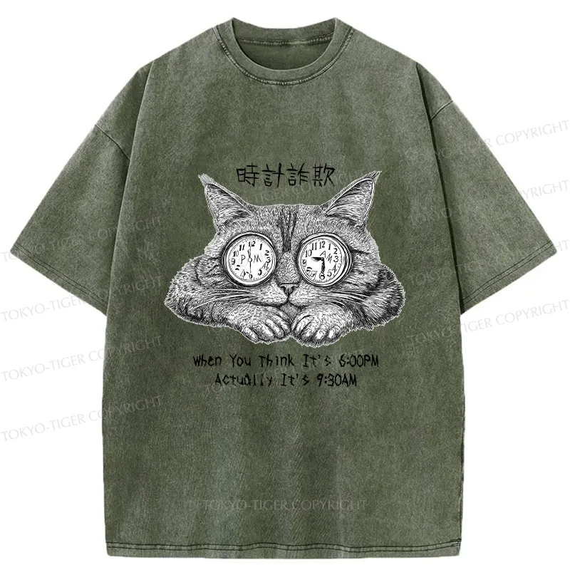 Tokyo-Tiger Funny Hour Hand Fraud Washed T-Shirt