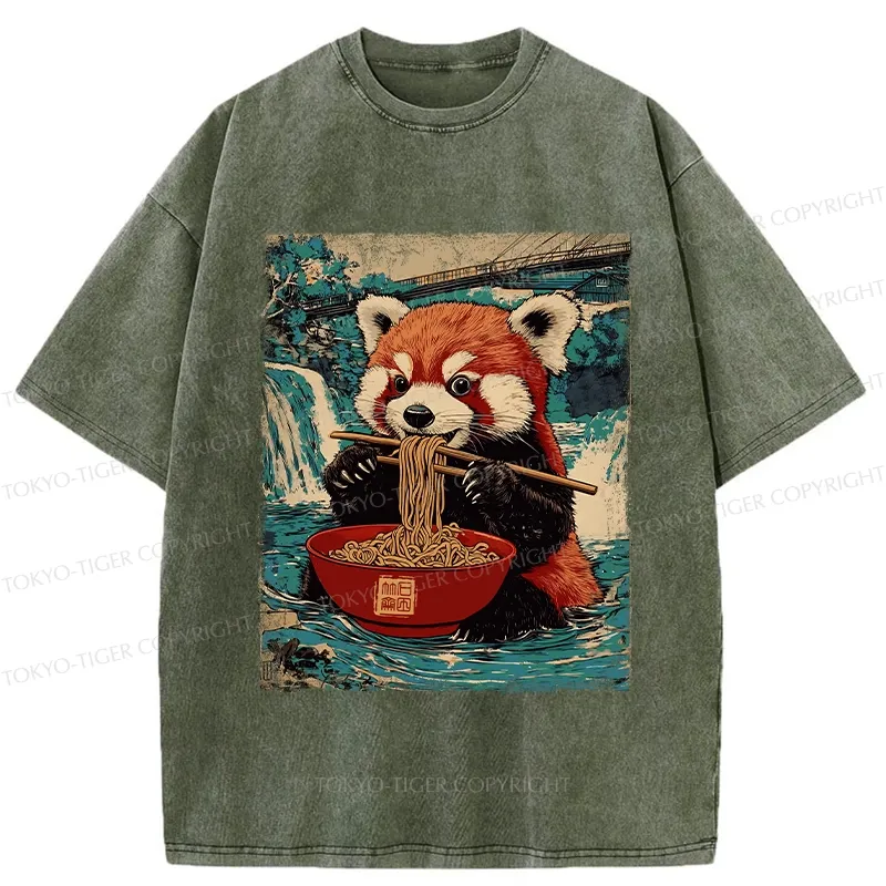 Tokyo-Tiger Ramen Lover Red Panda Washed T-Shirt