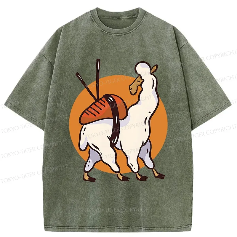 Tokyo-Tiger Alpaca Sushi Japan Washed T-Shirt