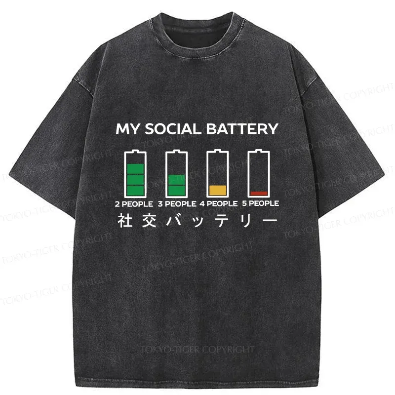 Tokyo-Tiger My Social Battery Washed T-Shirt