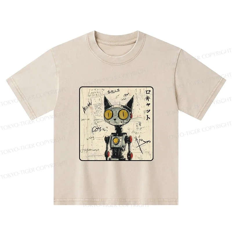 Tokyo-Tiger Robot Cat Kids Washed T-Shirt