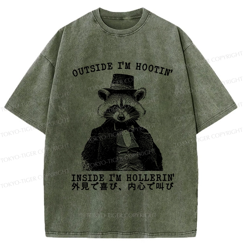 Tokyo-Tiger Outside I'm Hootin' Inside I'm Hollerin' Washed T-Shirt