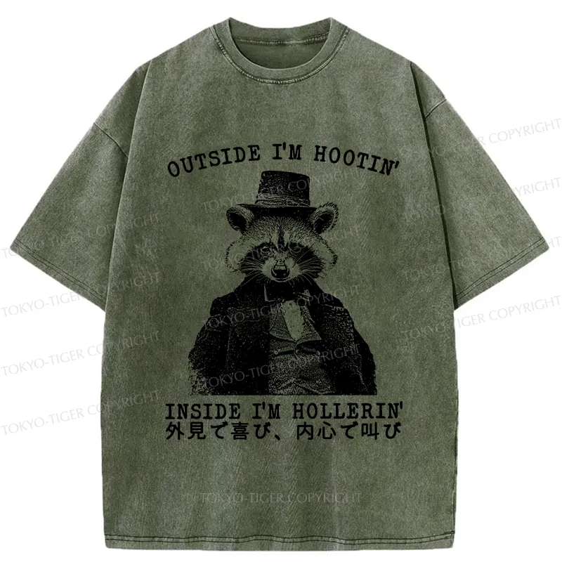 Tokyo-Tiger Outside I'm Hootin' Inside I'm Hollerin' Washed T-Shirt