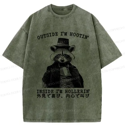 Tokyo-Tiger Outside I'm Hootin' Inside I'm Hollerin' Washed T-Shirt