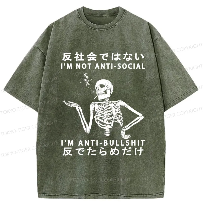 Tokyo-Tiger I'm Anti-Bullshit Funny Washed T-Shirt