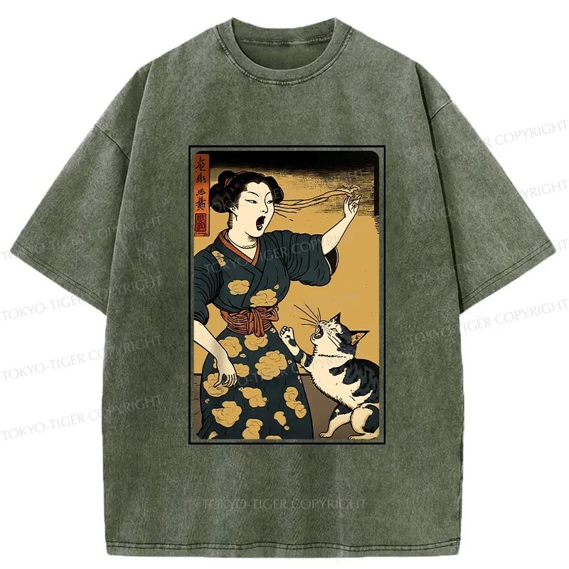 Tokyo-Tiger Woman Yelling At Cat Washed T-Shirt