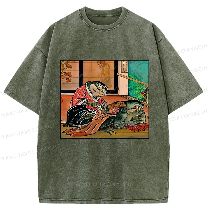 Tokyo-Tiger Frog Tattoo Washed T-Shirt