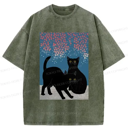 Tokyo-Tiger Black Cat Under The Sakura Washed T-Shirt