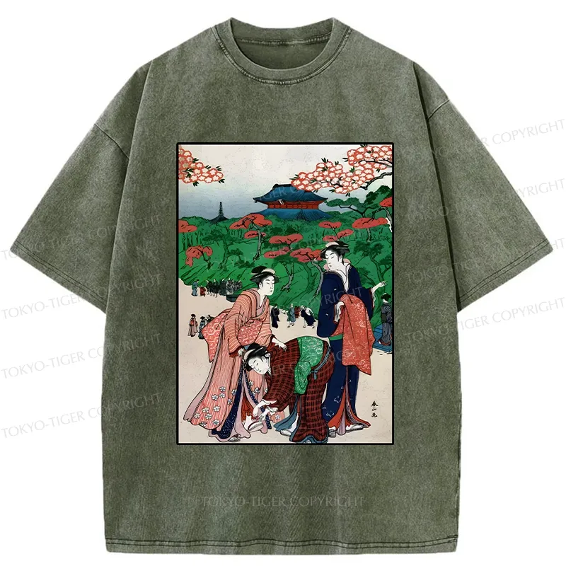 Tokyo-Tiger Retro Japanese Scenery Washed T-Shirt