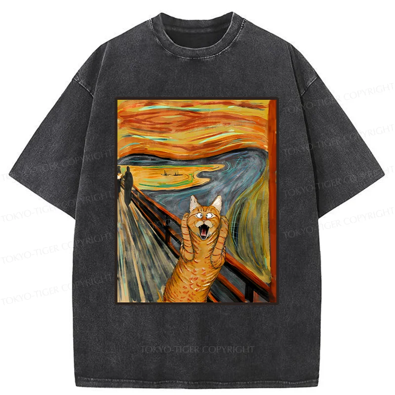 Tokyo-Tiger Screaming Cat Washed T-Shirt