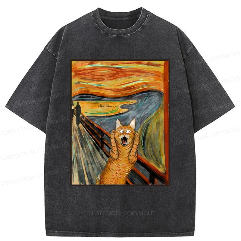 Tokyo-Tiger Screaming Cat Washed T-Shirt