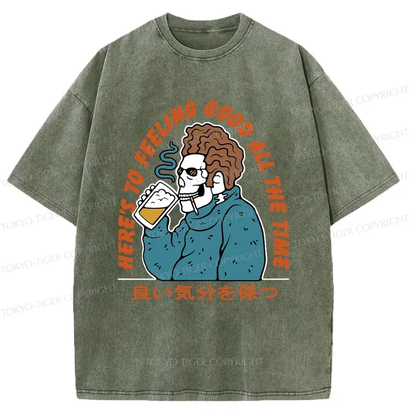 Tokyo-Tiger Stay In A Good Mood Washed T-Shirt