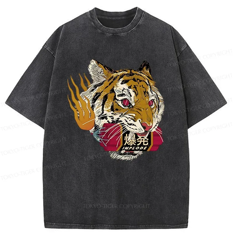 Tokyo-Tiger Heartbeat Rhythm Washed T-Shirt Sale