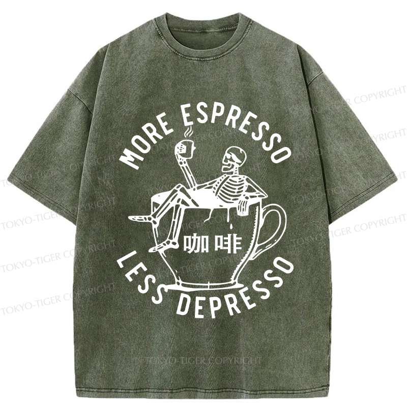 Tokyo-Tiger More Espresso Less Depresso Japan Washed T-Shirt